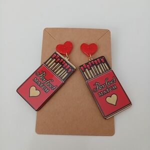 Fashion Jewelry Red Heart Matchbox Earrings